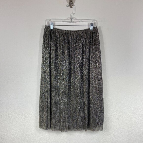 Halston Heritage Black Metallic Jersey Midi Skirt Pleated - Picture 2 of 7